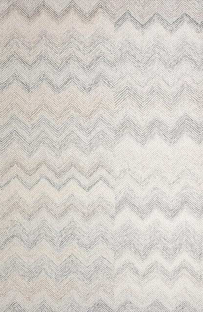 Modern Herringbone Chevron Collection Handcrafted Wool Area Rug - Durable, Zigzag Pattern, for High Traffic, Contemporary Design for Living Room, Bedroom, Dining Room Decor (Ivory-Multi, 9' x 9')