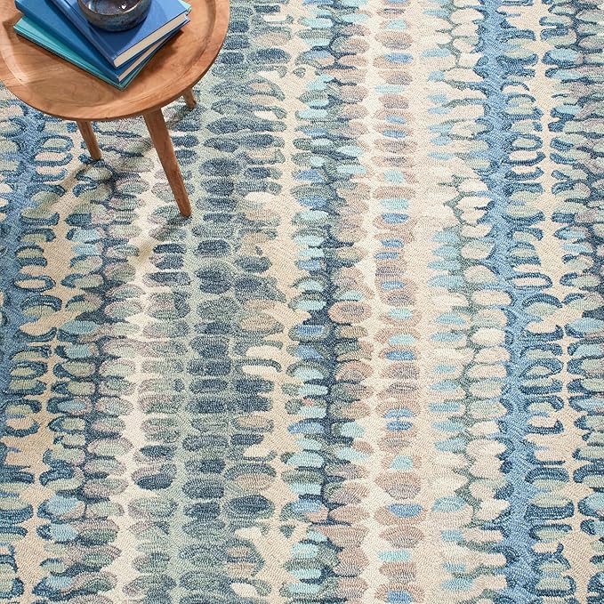 Dash and Albert Paint Chip Wool Area Rug - 5' x 8' Blue Graphic Hand Micro Hooked Accent Rug - Durable, High Traffic Areas Hallway, Living Room, Stairs