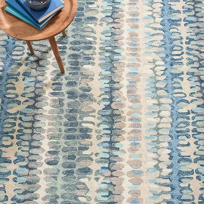 Dash and Albert Paint Chip Wool Area Rug - 6' x 9' Blue Graphic Hand Micro Hooked Accent Rug - Durable, High Traffic Areas Hallway, Living Room, Stairs