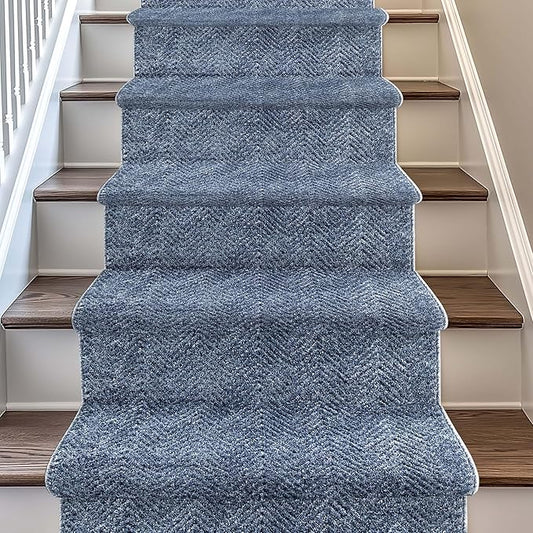 Well Woven Custom Size Hallway & Stair Runner- Harlow Pompeii Blue 27 Inches Wide x 18 Feet Long Runner (27" x 18') Runner Rug - Modern Chevron Pattern, Ultra-Soft, Easy-Clean