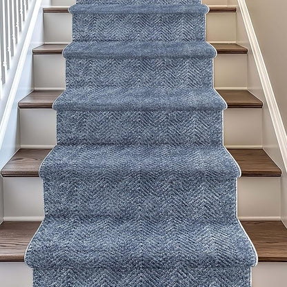Well Woven Custom Size Hallway & Stair Runner- Harlow Pompeii Blue 27 Inches Wide x 25 Feet Long Runner (27" x 25') Runner Rug - Modern Chevron Pattern, Ultra-Soft, Easy-Clean