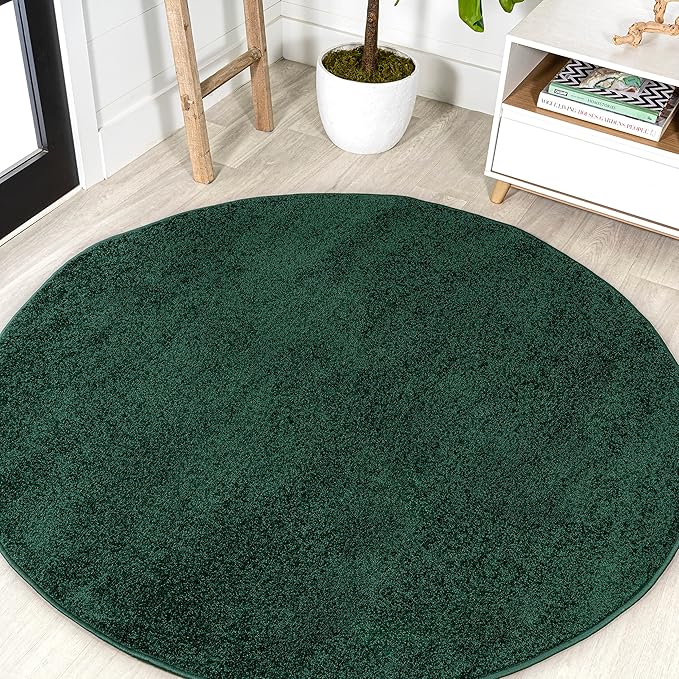 Eyely UES100L-6R Supersoft Haze Solid Low-Pile Indoor Area Rug, Coastal, Bohemian, Minimalist, Classic, Casual for Bedroom,Kitchen,Living Room,Non Shedding,Easy-Washing, Green, 6' Round