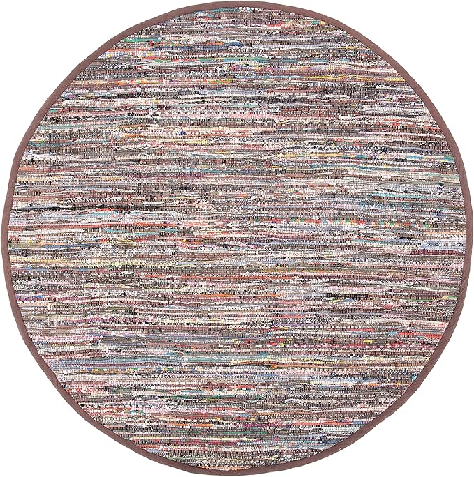 SAFAVIEH Rag Rug, Collection Area Rug - 3' Round, Rust & Multi, Handmade Boho Stripe Cotton, Ideal for High Traffic Areas in Living Room, Bedroom (RAR121E)