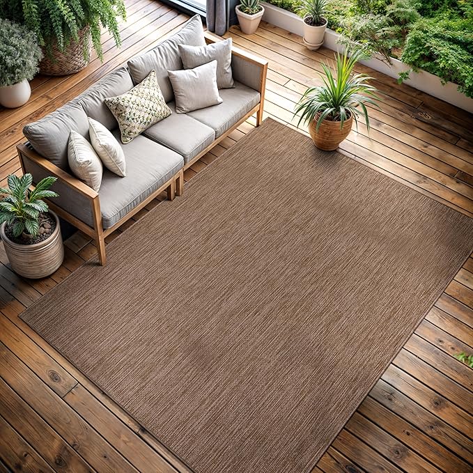 CAMILSON Outdoor Rug 5x7 Modern Area Rugs for Indoor and Outdoor Patios and Porches - Waterproof, Washable, Non-Shedding, Easy-to-Clean Outside Carpet (5 x 7, Solid - Jute)