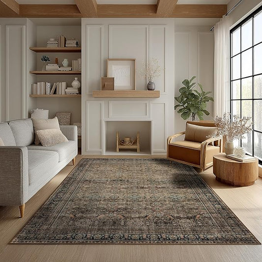 Area Rug Non Slip Machine Washable Ultra Soft Living Room/Bedroom/Kitchen/Outdoor/Classroom Vintage Brown, 4'×6'