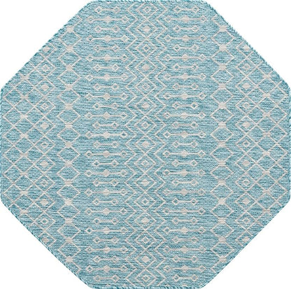 Unique Loom Outdoor Trellis Collection Area Rug - Tribal Trellis (5' 3" Octagon, Aqua/ Ivory)