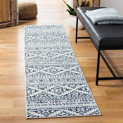 SAFAVIEH Tulum Collection Runner Rug - 2' x 21', Ivory & Navy, Moroccan Boho Tribal Design, Non-Shedding & Easy to Clean, Ideal for Living Room, Hallway, Foyer, Bedroom (TUL272D)