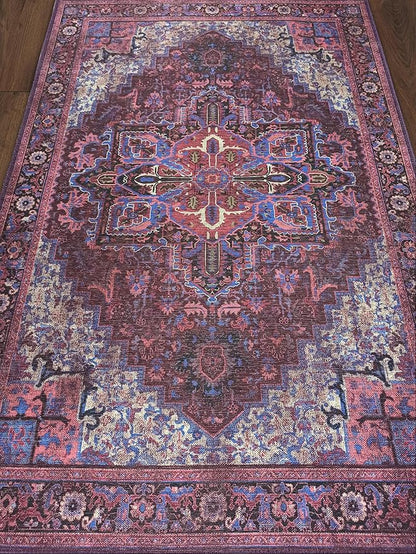 Fame Rugs Turkish Rug. Washable Vintage Oriental Antique Inspired Traditional Doormat Small Modern Area Rugs Luxury Entryway Entry Bedroom Bathroom Kitchen (398RR, 2'5 x 6'9)