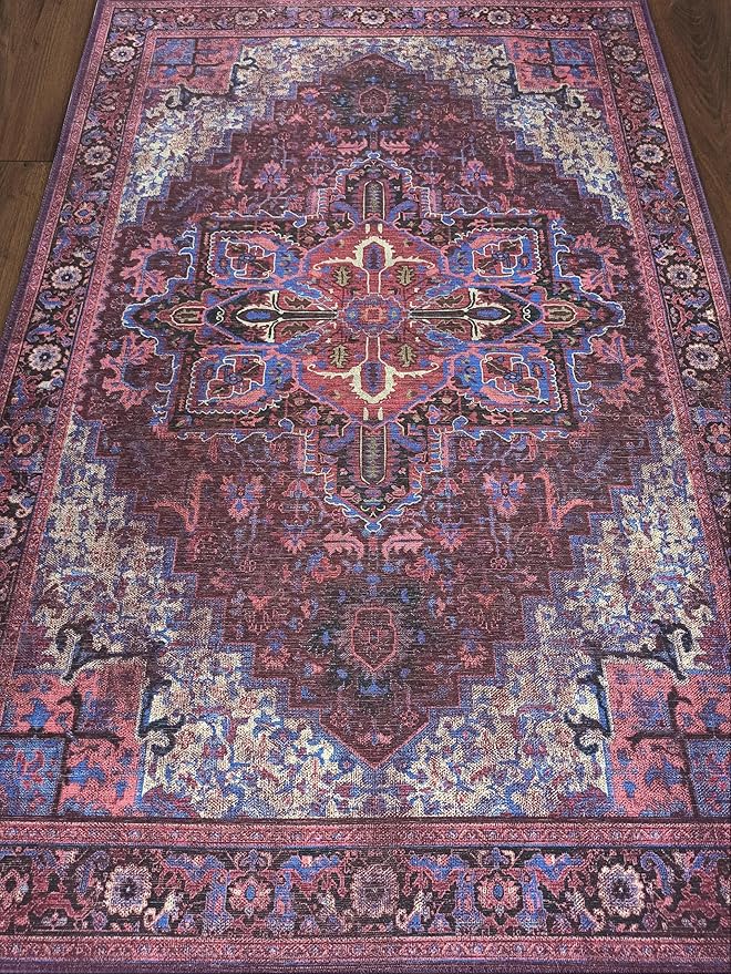 Fame Rugs Turkish Rug. Washable Vintage Oriental Antique Inspired Traditional Doormat Small Modern Area Rugs Luxury Entryway Entry Bedroom Bathroom Kitchen (398RR, 2'5 x 13'1)