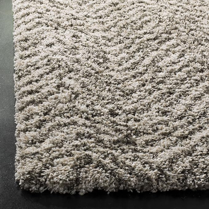 SAFAVIEH Hudson Shag Collection Runner Rug - 2'3" x 10', Ivory & Grey, Chevron Design, Non-Shedding & Easy Care, 2-inch Thick Ideal for High Traffic Areas in Living Room, Bedroom (SGH375A)