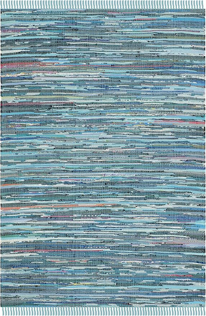 SAFAVIEH Rag Rug Collection Area Rug - 5' x 8', Blue & Multi, Handmade Boho Stripe Cotton, Ideal for High Traffic Areas in Living Room, Bedroom (RAR121B)