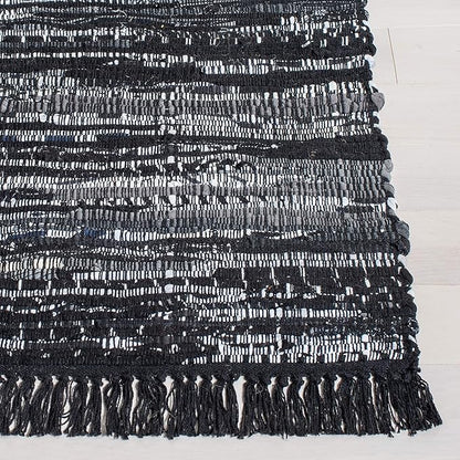 SAFAVIEH Rag Rug Collection Area Rug - 5' x 8', Black, Handmade Boho Stripe Cotton, Ideal for High Traffic Areas in Living Room, Bedroom (RAR121Z)