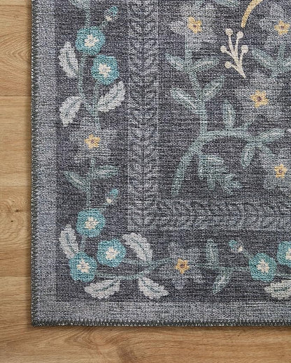 Loloi Rifle Paper Co. Maison Collection MAO-01 Nightingale Black 2'-6" x 9'-6", .19" Pile Height, Runner Rug