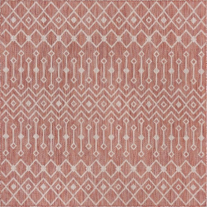 Unique Loom Outdoor Trellis Collection Area Rug - Tribal Trellis (7' 10" Square, Rust Red/ Ivory)