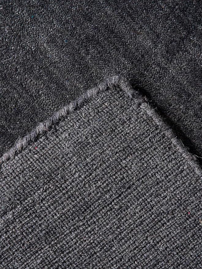 Hand Knotted Loom Wool ECO-Friendly Area Rugs - 6'x6', Square, Charcoal Color, Solid Plain Design, High Pile Handmade Anti Skid Area Rugs for Living Room, Bed Room (L00111)