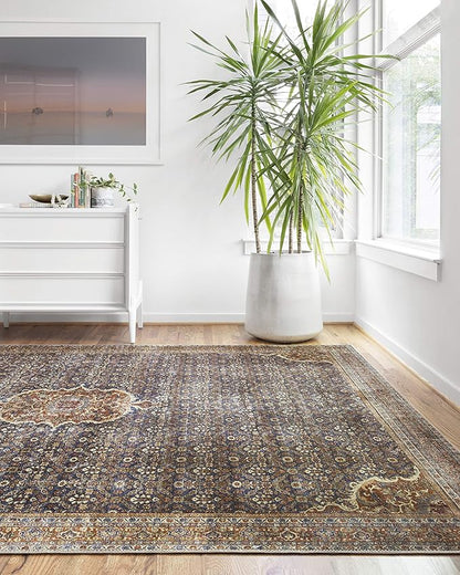 Loloi Layla Collection LAY-09 Cobalt Blue/Spice 2'-6" x 7'-6" .13" Thick Runner Rug, Soft, Durable, Vintage Inspired, Distressed, Low Pile, Non-Shedding, Easy Clean, Printed, Living Room Rug