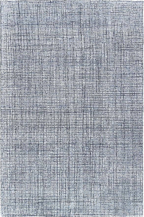 Hand-Tufted 100% Wool Pile Area Rug – Geometric Textured Grid Check Pattern – Thick and Durable Floor Carpet for Bedroom, Living Room, Kids Room, and Dining Area (Navy Blue, 2.6' x 10')