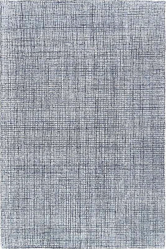 Hand-Tufted 100% Wool Pile Area Rug – Geometric Textured Grid Check Pattern – Thick and Durable Floor Carpet for Bedroom, Living Room, Kids Room, and Dining Area (Navy Blue, 2.6' x 10')