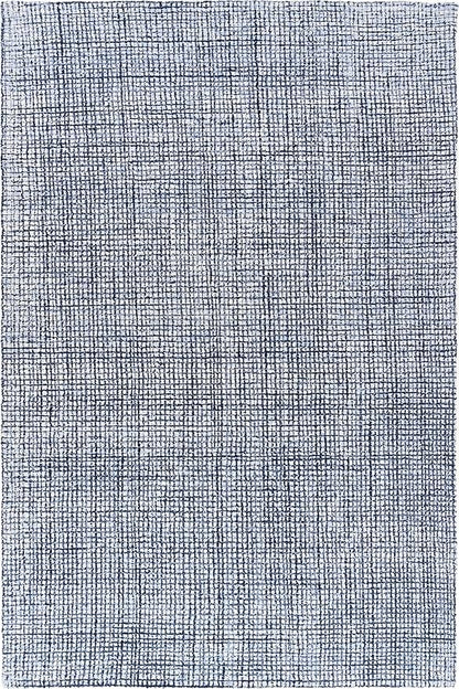 Hand-Tufted 100% Wool Pile Area Rug – Geometric Textured Grid Check Pattern – Thick and Durable Floor Carpet for Bedroom, Living Room, Kids Room, and Dining Area (Navy Blue, 2.6' x 12')