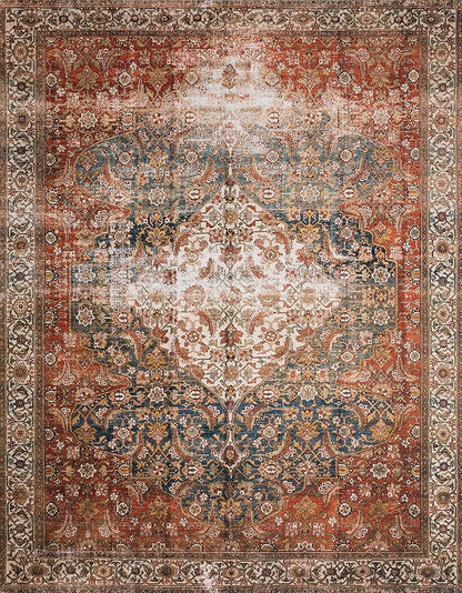 Loloi Layla Collection LAY-05 Ocean/Multi 2'-0" x 5'-0" .13" Thick Accent Rug, Soft, Durable, Vintage Inspired, Distressed, Low Pile, Non-Shedding, Easy Clean, Printed, Living Room Rug
