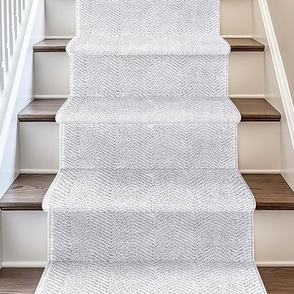 Well Woven Custom Size Hallway & Stair Runner- Harlow Pompeii Light Grey 27 Inches Wide x 6 Feet Long Runner (27" x 6') Runner Rug - Modern Chevron Pattern, Ultra-Soft, Easy-Clean