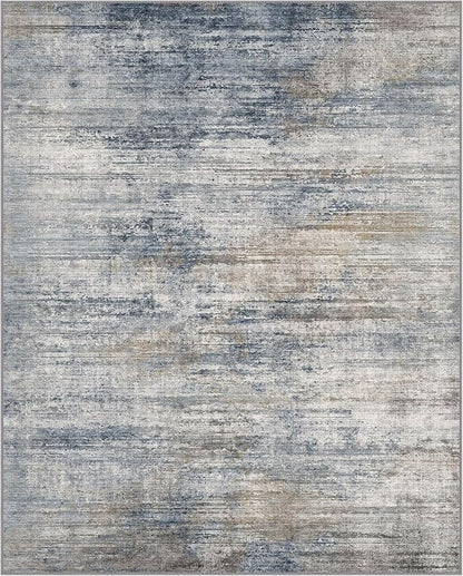 GENIMO Washable Area Rugs for Living Room, 8x10 Modern Non Slip Rugs, Low Pile Lightweight Soft Print Rug for Bedroom, Dining Room, Home Office, Denim Blue Gray