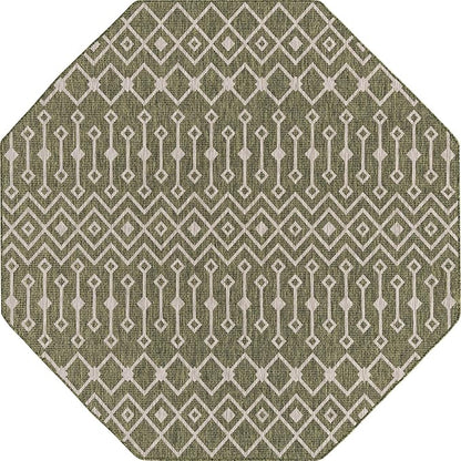 Unique Loom Outdoor Trellis Collection Area Rug - Tribal Trellis (7' 10" Octagon, Green/ Natural)