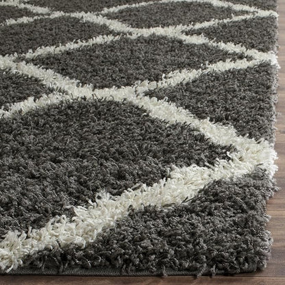 SAFAVIEH Dallas Shag Collection Runner Rug - 2'3" x 20', Dark Grey & Ivory, Trellis Design, Non-Shedding & Easy Care, 1.5-inch Thick Ideal for High Traffic Areas in Living Room, Bedroom (SGD257A)