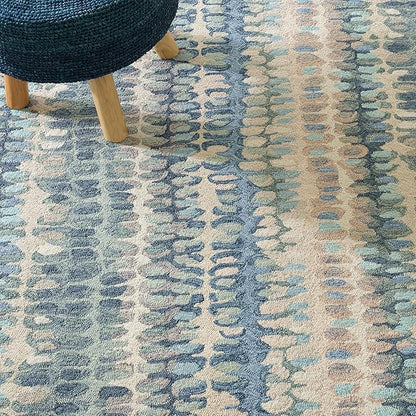 Dash & Albert Paint Chip Stone Hand Micro Hooked Wool Rug, 8.5 X 11.5 Feet, Blue/Green Geometric Pattern