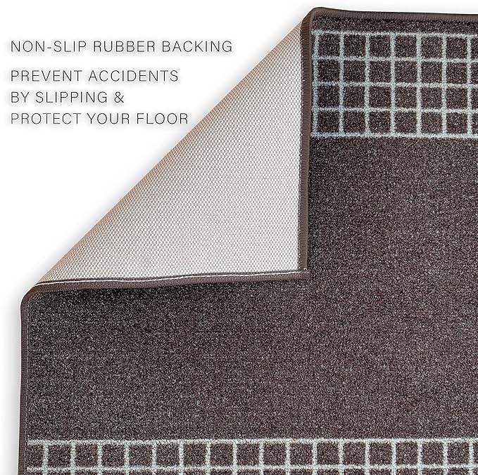 Custom Made Runner Rug for Kitchen Foyer Hallway Entry Choose Your Length 26 Inch Wide Geometric Checkered Design Brown Color (10 feet x 26 inch)
