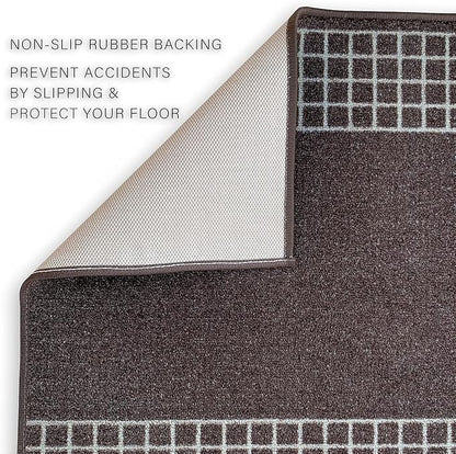 Custom Made Runner Rug for Kitchen Foyer Hallway Entry Choose Your Length 26 Inch Wide Geometric Checkered Design Brown Color (11 feet x 26 inch)