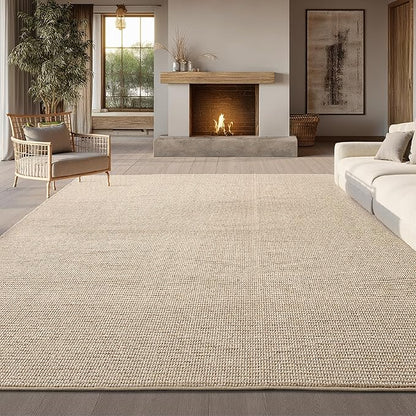 Bedsure 8x10 Faux Wool Area Rugs for Living Room, Machine Washable Carpet, Non-Slip Backing, Pet Friendly Throw Rug for Bedroom Dining Room, Natural Ivory