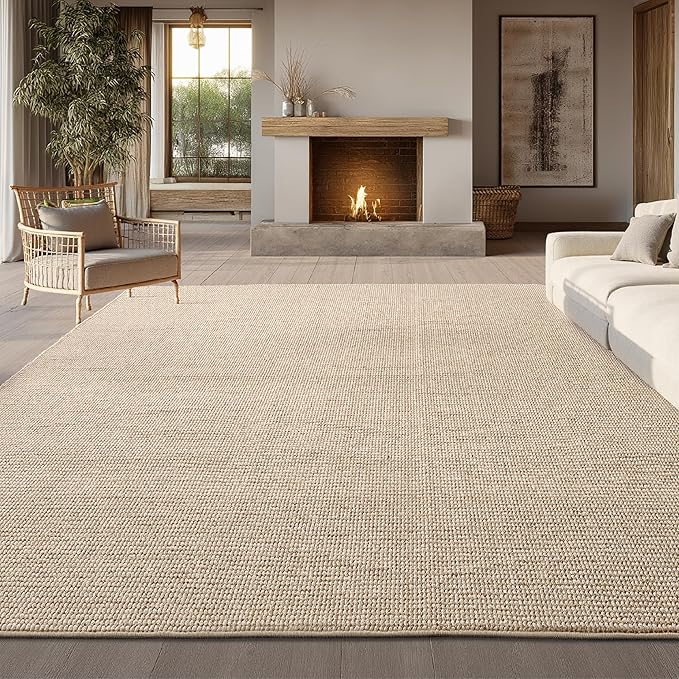 Bedsure 6x9 Faux Wool Area Rugs for Living Room, Machine Washable Carpet, Non-Slip Backing, Pet Friendly Throw Rug for Bedroom Dining Room, Natural Ivory
