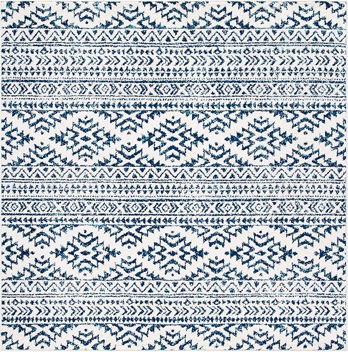 SAFAVIEH Tulum Collection Area Rug - 10' Square, Ivory & Navy, Moroccan Boho Tribal Design, Non-Shedding & Easy to Clean, Ideal for Living Room, Bedroom, Dining Space (TUL272D)