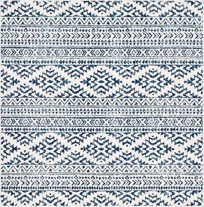 SAFAVIEH Tulum Collection Area Rug - 12' Square, Ivory & Navy, Moroccan Boho Tribal Design, Non-Shedding & Easy to Clean, Ideal for Living Room, Bedroom, Dining Space (TUL272D)