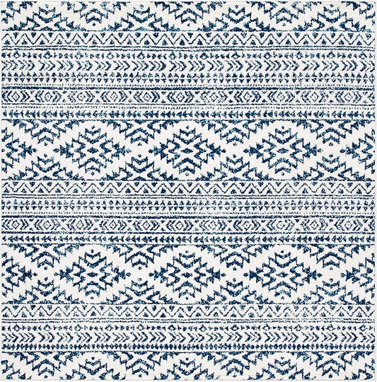 SAFAVIEH Tulum Collection Area Rug - 12' Square, Ivory & Navy, Moroccan Boho Tribal Design, Non-Shedding & Easy to Clean, Ideal for Living Room, Bedroom, Dining Space (TUL272D)