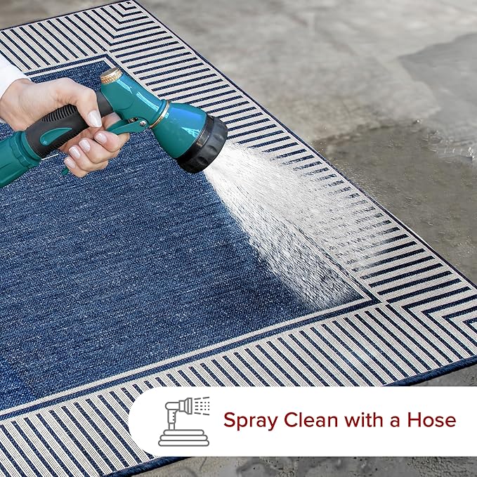 Nuloom Asha Navy/Ivory, 4' x 6', Casual, Striped Border, Soft and Cozy, High Traffic, Stain Resistant, Easy Clean, Durable Area Rug for Indoor/Outdoor Patio, Deck, Porch, Garden, Courtyard