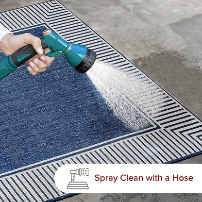 Nuloom Asha Navy/Ivory, 10' x 13', Casual, Striped Border, Soft and Cozy, High Traffic, Stain Resistant, Easy Clean, Durable Area Rug for Indoor/Outdoor Patio, Deck, Porch, Garden, Courtyard
