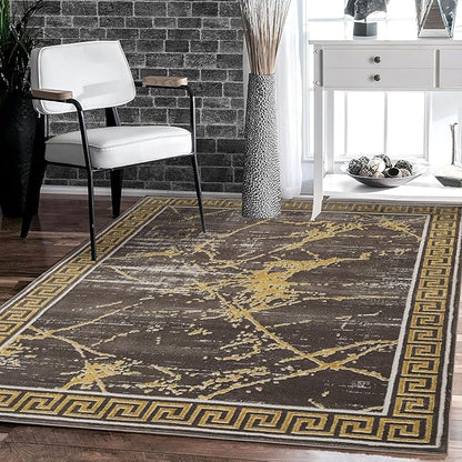 GLORY RUGS Area Rugs Marble 4x5 Brown Gold Carpet Modern Abstract Rug Living Room Dining Bedroom Rug