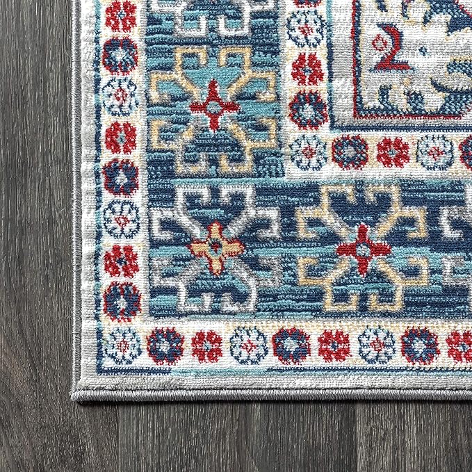 JONATHAN Y Modern Vintage Medallion Blue/Light Grey Indoor Area Rug, 5x8, Country, Floral, Easy-Cleaning for Living Room, Bedroom, Kitchen, Pet Friendly, Non-Shedding (MDP108A-5)