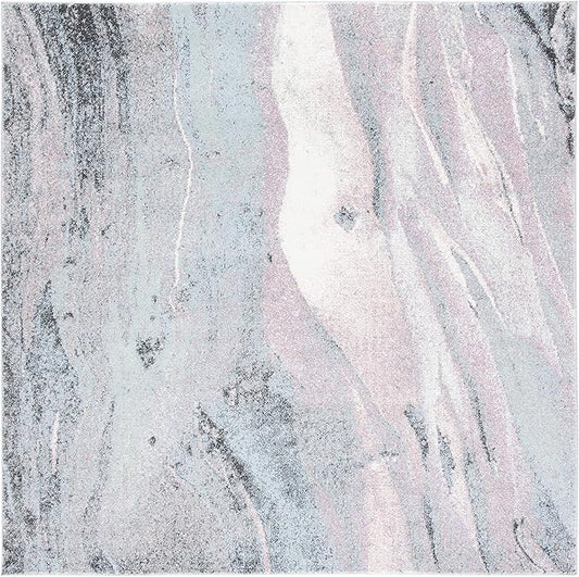 SAFAVIEH Glacier Collection Area Rug - 3' Square, Pink & Blue, Modern Abstract Design, Non-Shedding & Easy Care, Ideal for High Traffic Areas in Living Room, Bedroom (GLA126U)