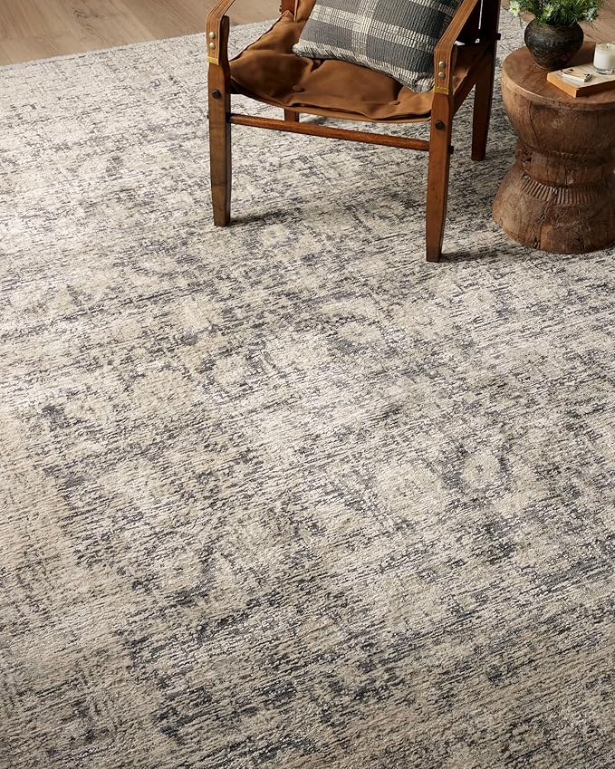 Loloi Amber Lewis Alie Collection ALE-05 Charcoal/Beige 7'-10'' x 7'-10'', .13'' Pile Height, Round Area Rug