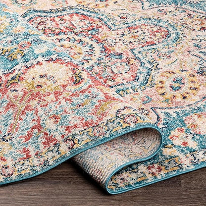 Livabliss Area Rugs - 5x7 Romaine Vintage Boho Navy Sky Blue Rose Area Rug for Living Room Bedroom - Floral Medallion Stain Resistant Carpet for Kitchen, Nursery, Office (5'3" x 7'6")