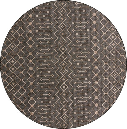 Unique Loom Outdoor Trellis Collection Area Rug - Tribal Trellis (10' 8" Round, Charcoal Gray/ Natural)