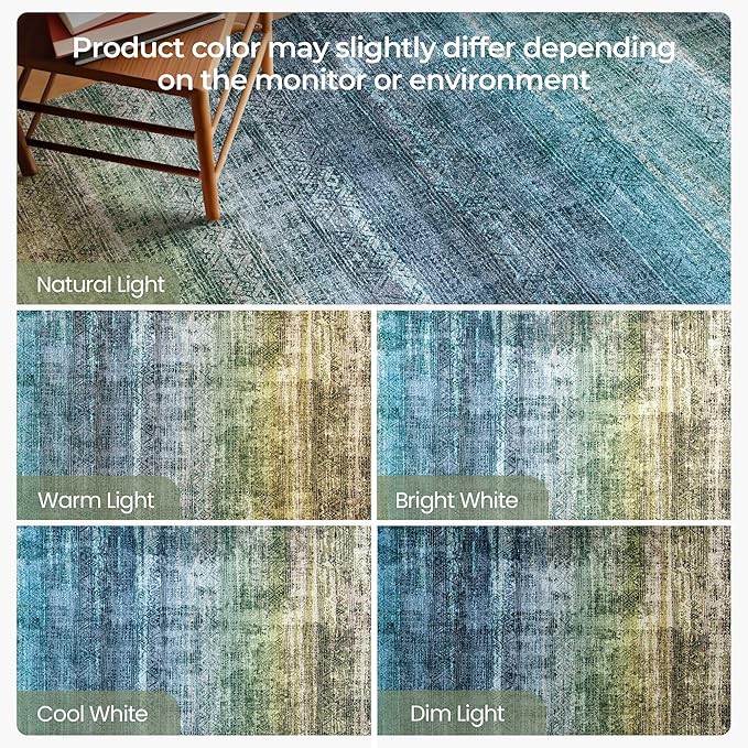 Kokia Abstract Area Rugs 10x14 Bedroom Washable Decor Low Pile Non-Slip Non-Shedding Indoor Blue Carpet Foldable Stain Resistant Floor Living Room Dining Room, Oslo Teal Amber
