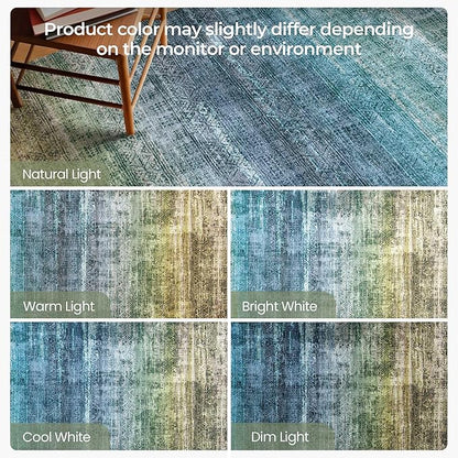 Kokia Abstract Area Rugs 10x14 Bedroom Washable Decor Low Pile Non-Slip Non-Shedding Indoor Blue Carpet Foldable Stain Resistant Floor Living Room Dining Room, Oslo Teal Amber