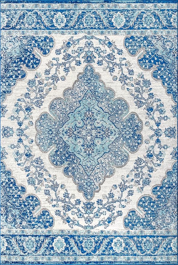 JONATHAN Y Boho Vintage Cream/Blue Indoor Area Rug, 3x5, Bohemian Flair Medallion, Floral Easy-Cleaning High Traffic for Living Room, Bedroom, Kitchen, Pet-Friendly, Non-Shedding (BMF106B-3)
