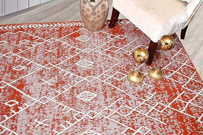 Furnish my Place Trellis Pattern Rug - 5 ft. x 8 ft, Rust, Bohemian Rug with Transitional Design