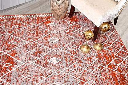 Furnish my Place Trellis Pattern Rug - 5 ft. x 8 ft, Rust, Bohemian Rug with Transitional Design