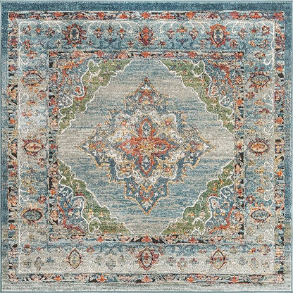 Unique Loom Isabella Collection Area Rug - Rossellini (5' 4" Square, Blue/ Beige)